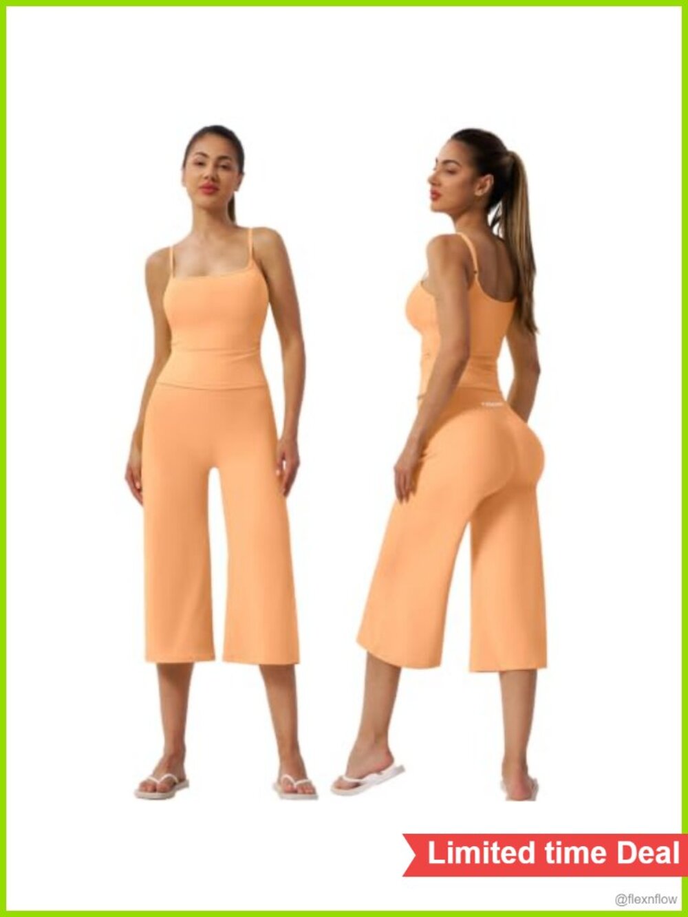 Women's 2 Piece Workout Set Spaghetti Strap Crop Tank Wide Leg Capris